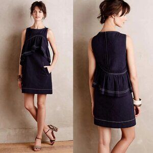 Karen Walker Black Shift Mini Dress With Ruffles Size 4 26490